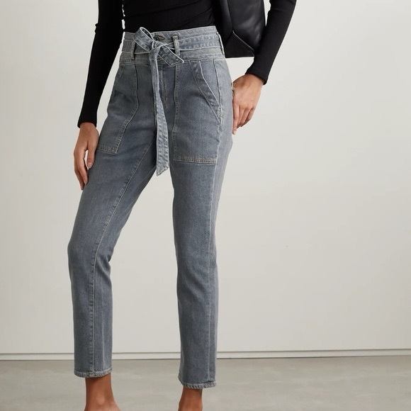 NWT VERONICA BEARD LOGAN Straight Leg Jeans Tie Belt Extra High Rise Size 26 - Picture 1 of 16